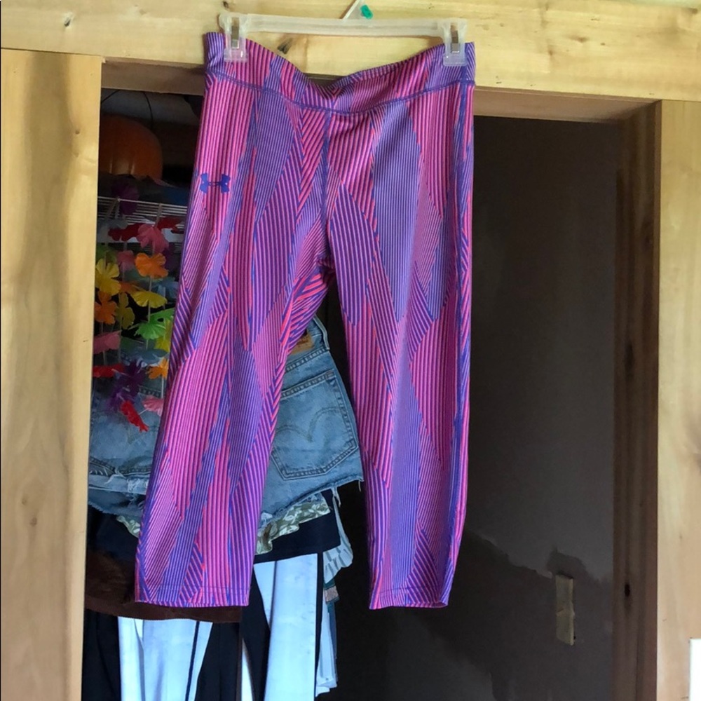 Under Armour pink and blue capris leggings